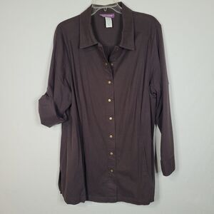 Taillissime La Redoute Lagenlook Brown Tunic Top Womens 20W Snap Front Jacket